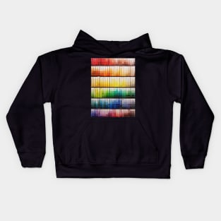 Colorful paint swatches ordered in rainbow order at the hardware store Kids Hoodie